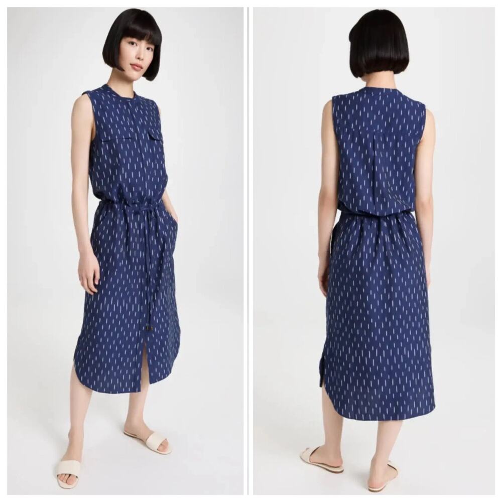 Faherty $198 Women's Saylor Dress in Midnight Ikat blue button front XS NWT